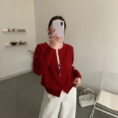 女百搭上衣外套 韩系宽松圆领双拉链镂空羊毛针织开衫 2026春季 新款