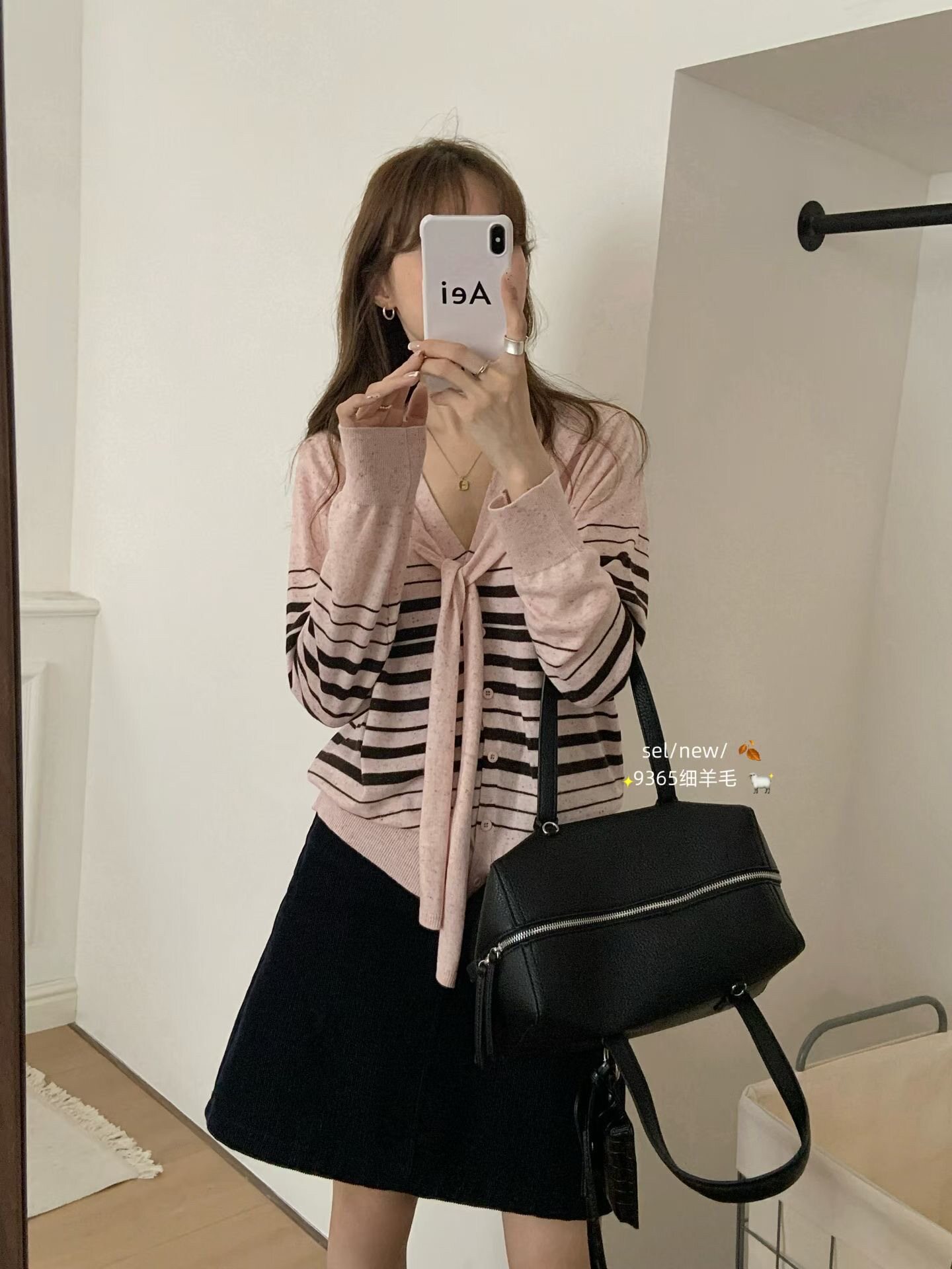 显瘦系带点子纱细羊毛针织开衫女