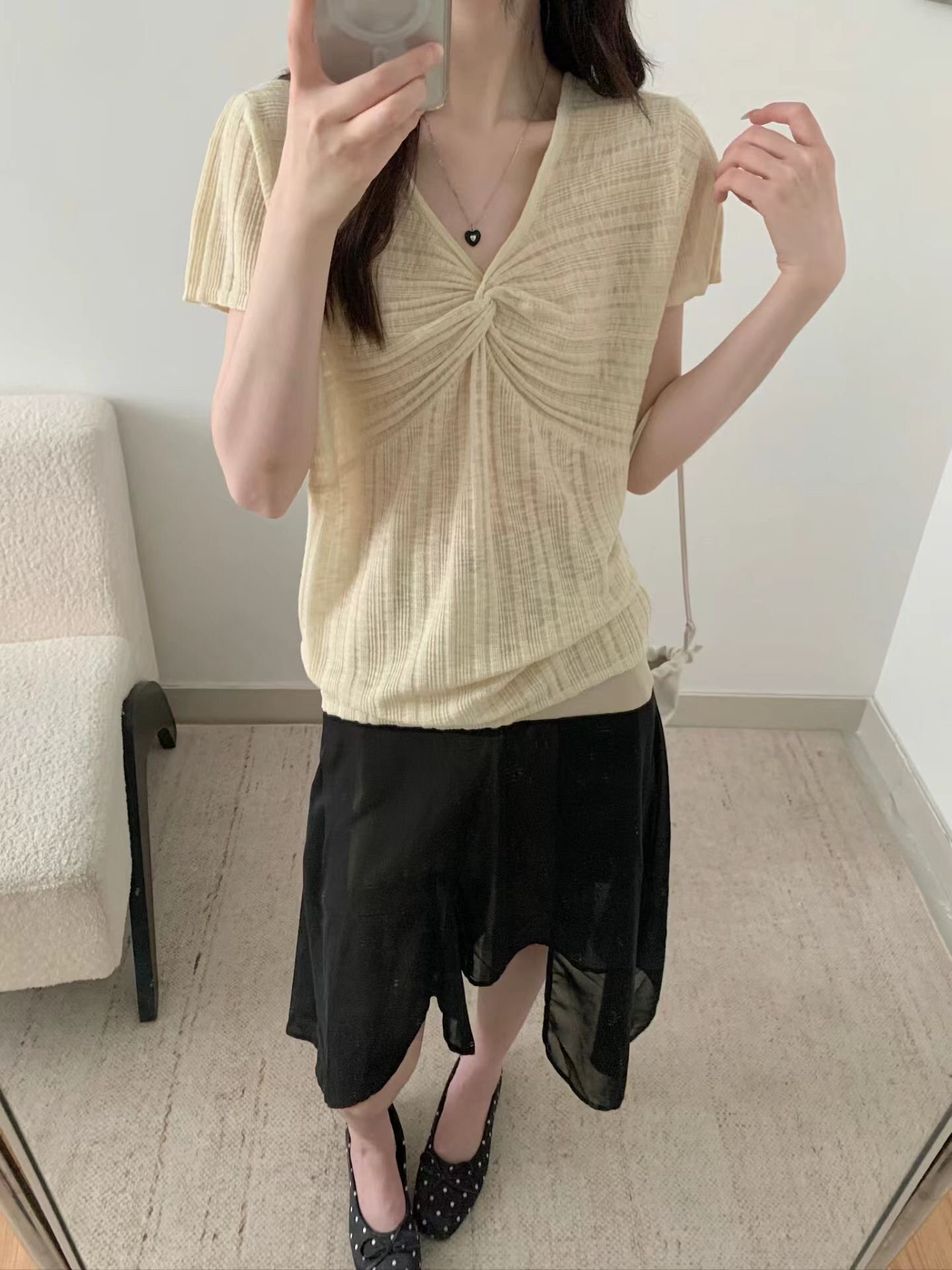 修身显瘦套头扭结天丝麻针织短袖