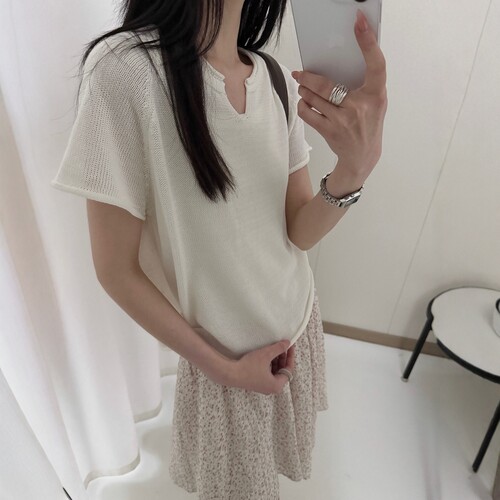 显瘦圆领镂空针织短袖女薄款百搭