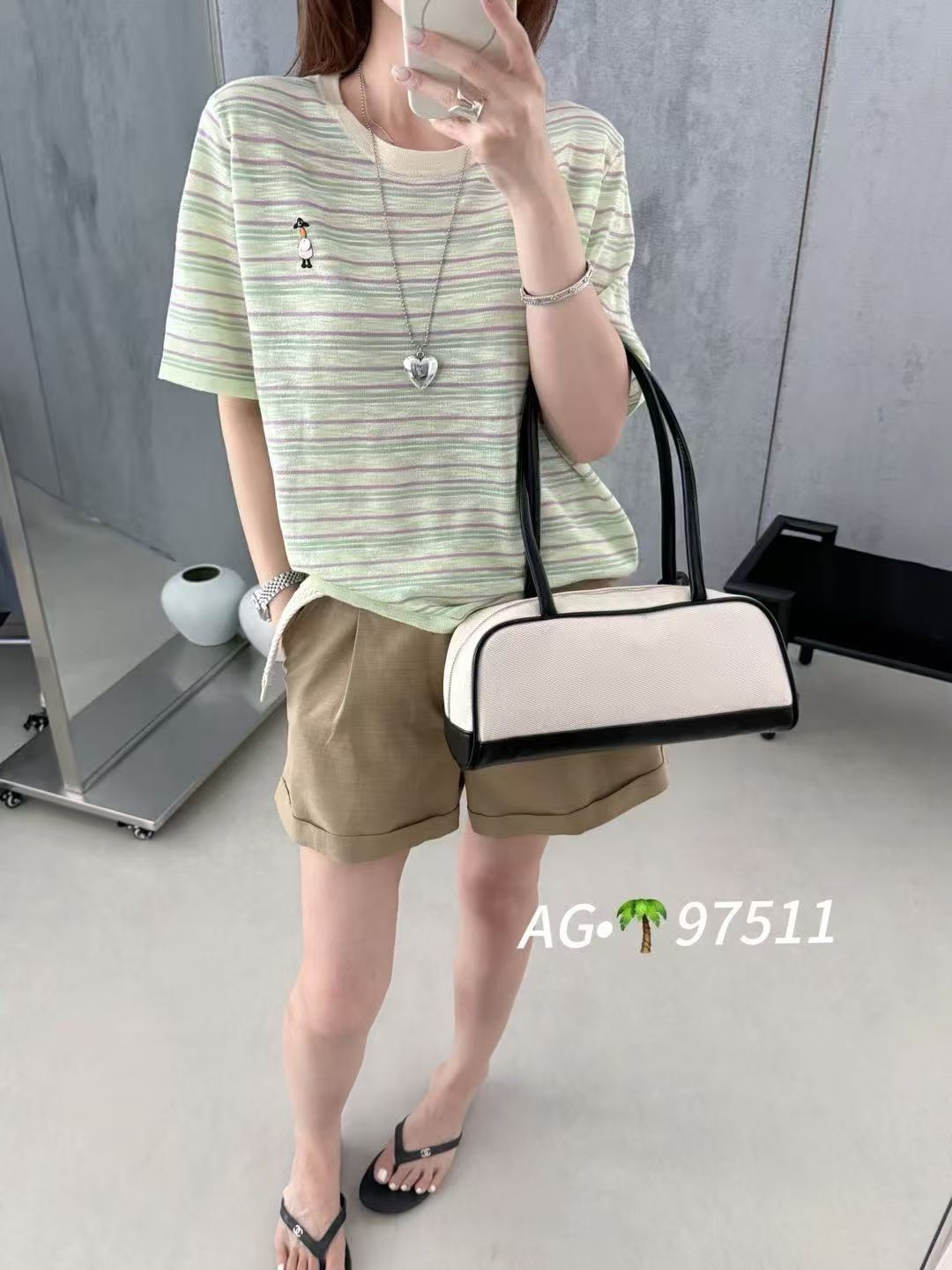 显瘦条纹刺绣天丝麻短袖百搭薄款