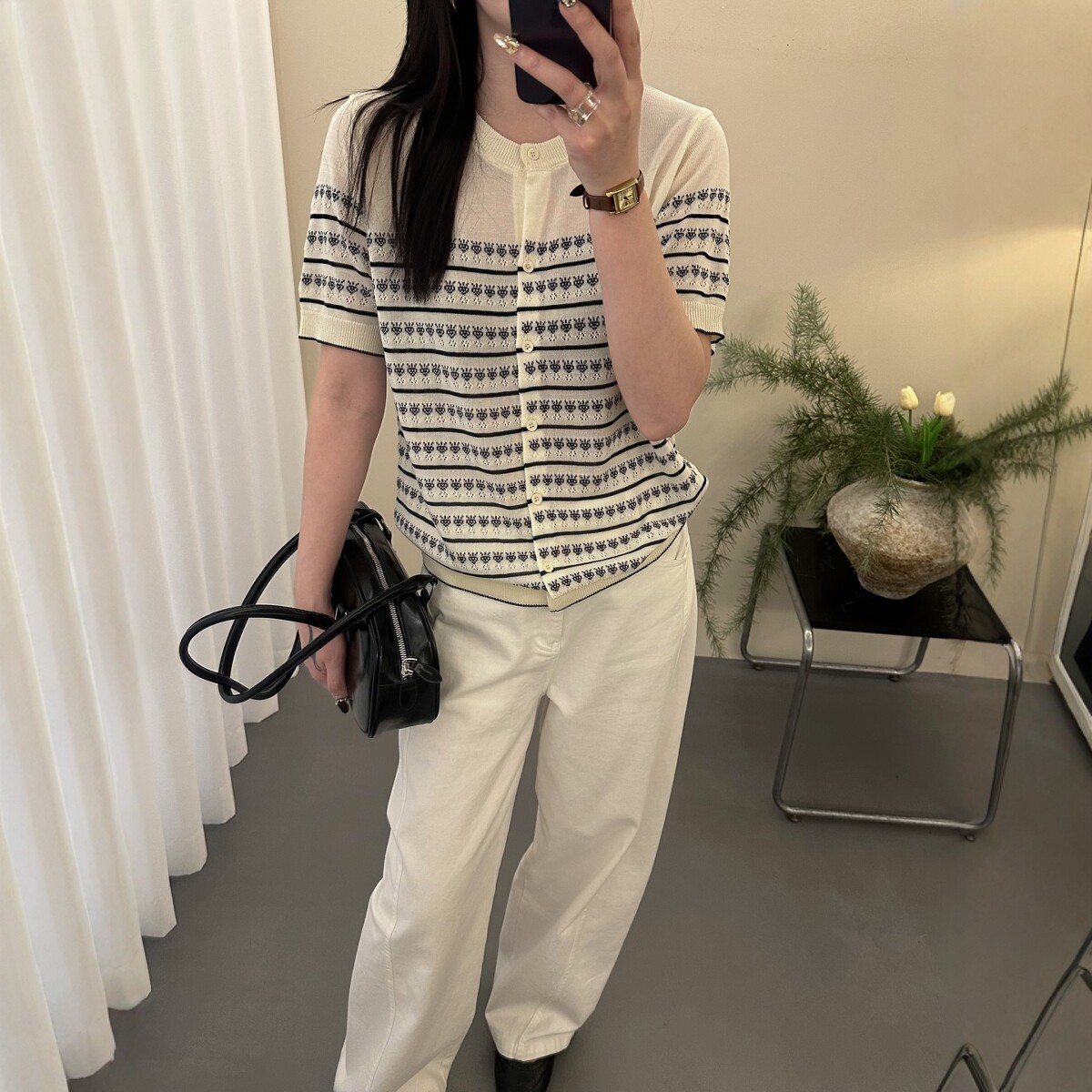 2026春季新款韩系宽松显瘦圆领提花天丝针织短袖女百搭上衣T恤衫