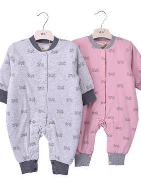 拉比童装 新款冬装婴儿宝宝夹棉家居全开连体衣爬服LRDBF14806