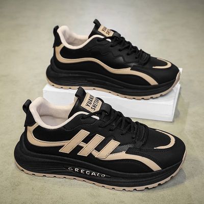 休闲鞋软底跑步爆款百搭皮面男鞋鞋子2024休闲新款男士运动鞋