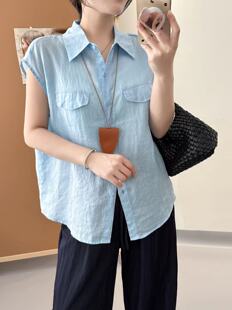 2025夏季 衬衫 新款 洋气百搭翻领净色高级感无袖 上衣 时尚 007