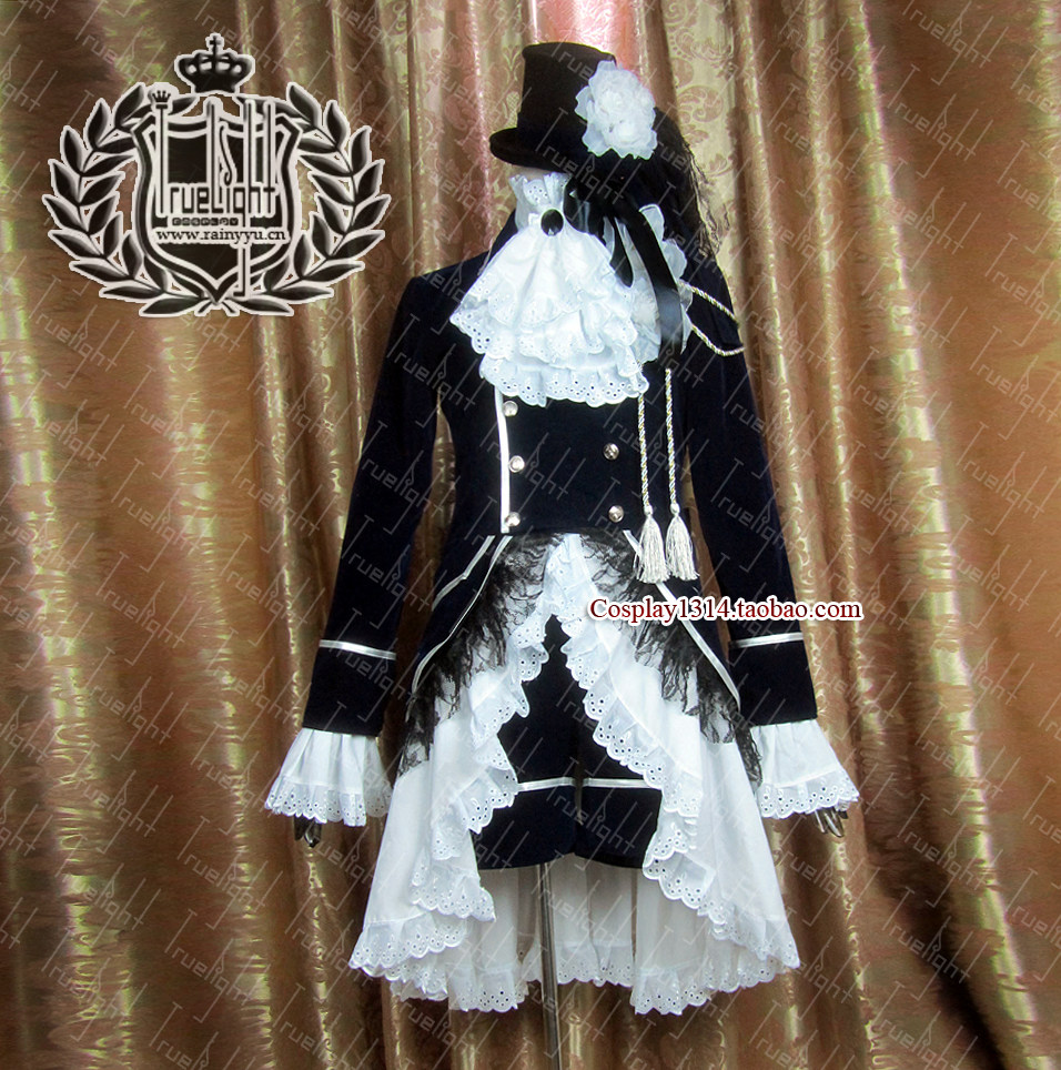 超原版黑执事Cosplay夏尔藏蓝色白蔷薇礼服插画版本华丽封面服装