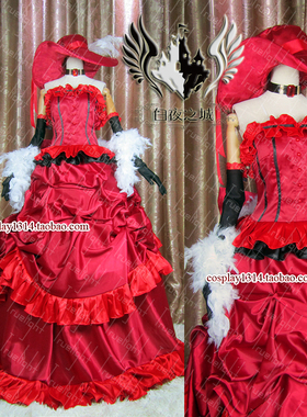 白夜之城黑执事cosplay红夫人晚宴礼服华丽红色宫廷洋装裙子服装