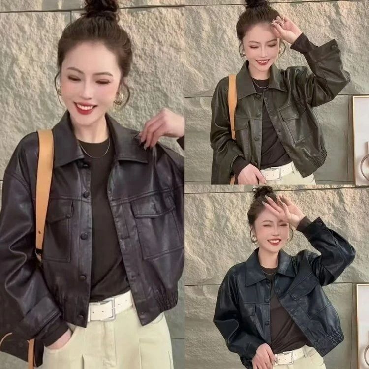 【宋轶同款】海宁油蜡皮植鞣皮衣外套高雅轻奢秋季新款短款外套