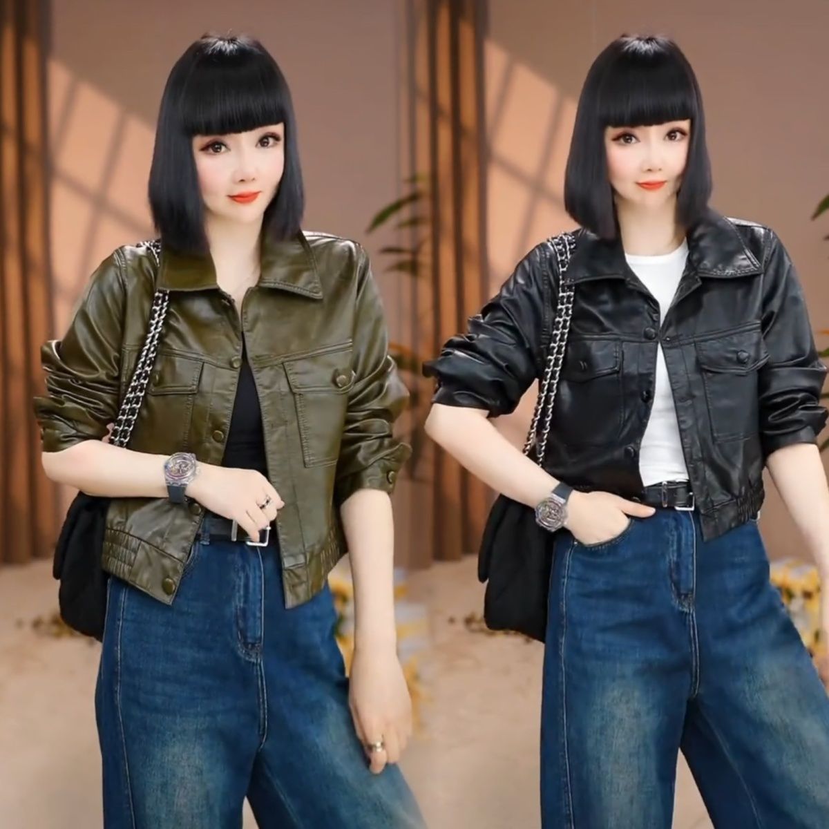 海宁油蜡皮植鞣皮夹克宋轶同款