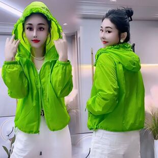 2025夏季新款女士多巴胺韩版时尚透气网拼接防晒衣宽松连帽外套潮