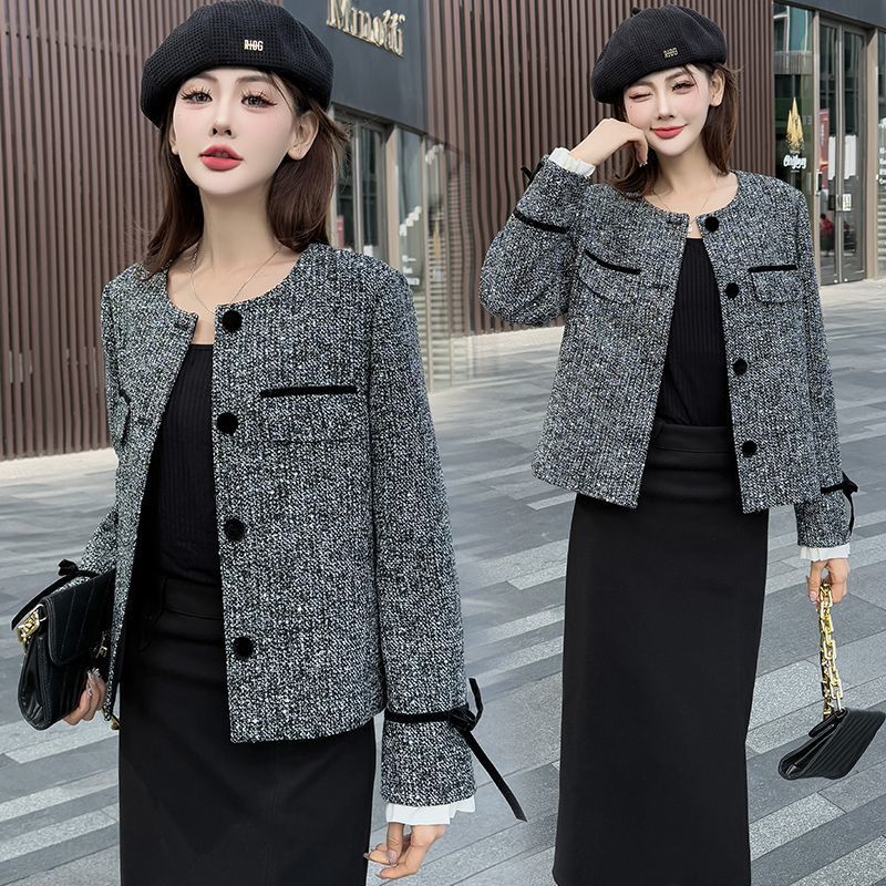 灰色小香风外套女春名媛法式上衣