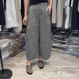 2026夏季新款复古格子宽松阔腿休闲裤女慵懒风九分裤显瘦百搭女裤