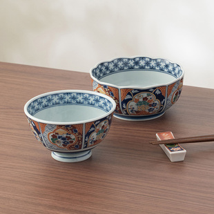 美浓烧古伊万里高脚碗进口花口碗家用餐具日式家用釉上彩米饭碗