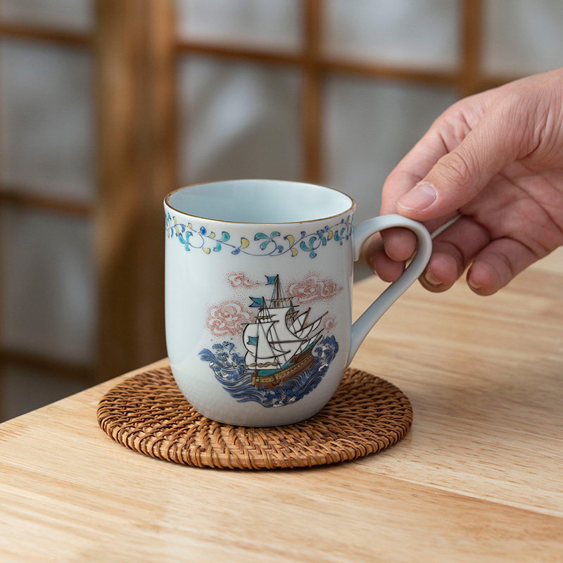 美浓烧日本进口釉下陶瓷餐具杯子