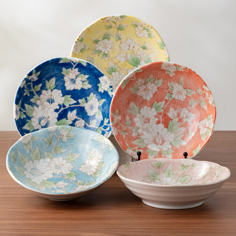 美浓烧日式釉下彩餐具陶瓷木槿花盘餐盘家用套装菜盘单个装