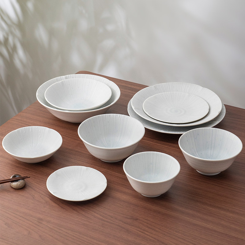 美浓烧家用日式釉下彩餐具日系简约青白釉饭碗餐盘陶瓷套装