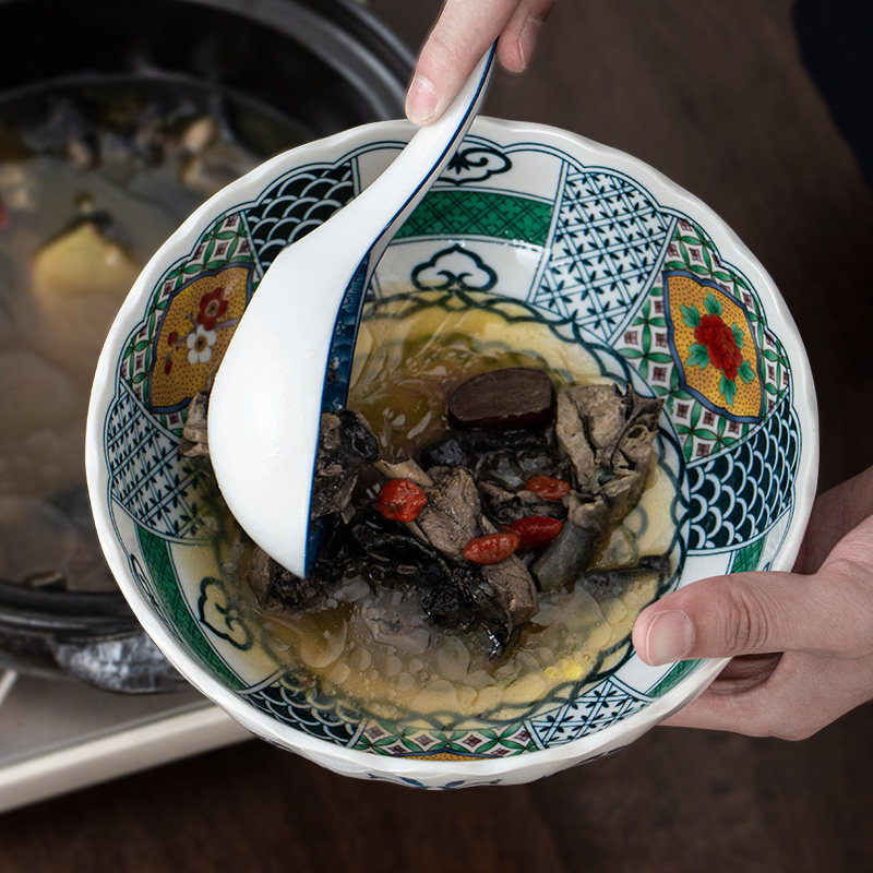 美浓烧日式进口餐具有田烧古伊万里九谷花鸟纹陶瓷碗汤碗大钵