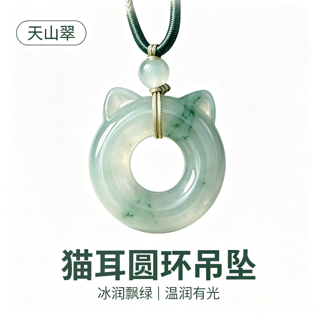 爆款天然天山翠猫耳玉石平安扣