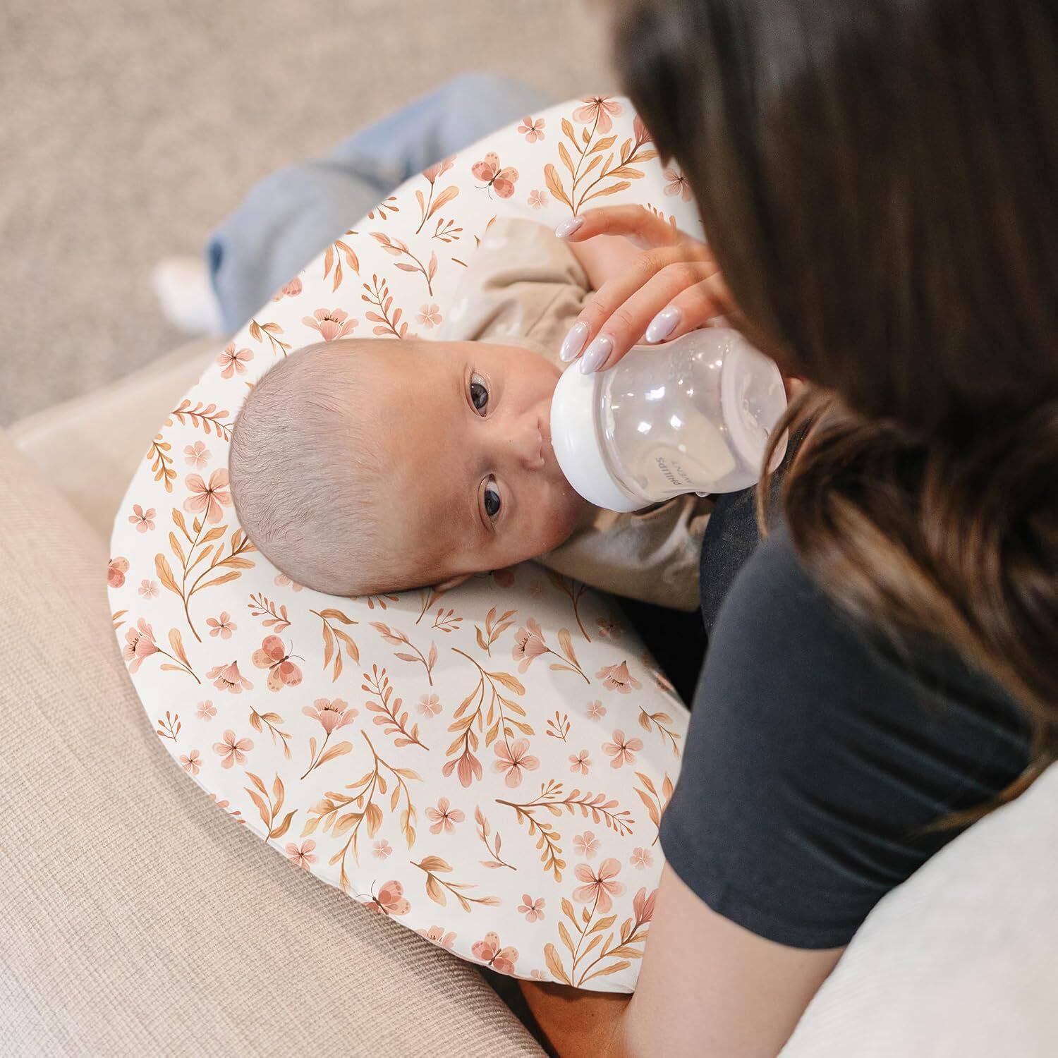 防水大尺寸哺乳枕枕套弹力U型喂奶枕套防惊跳印花可换洗枕套