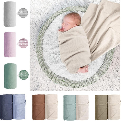 跨境婴儿襁褓包裹巾新生儿双层纯色包巾muslin swaddle blankets