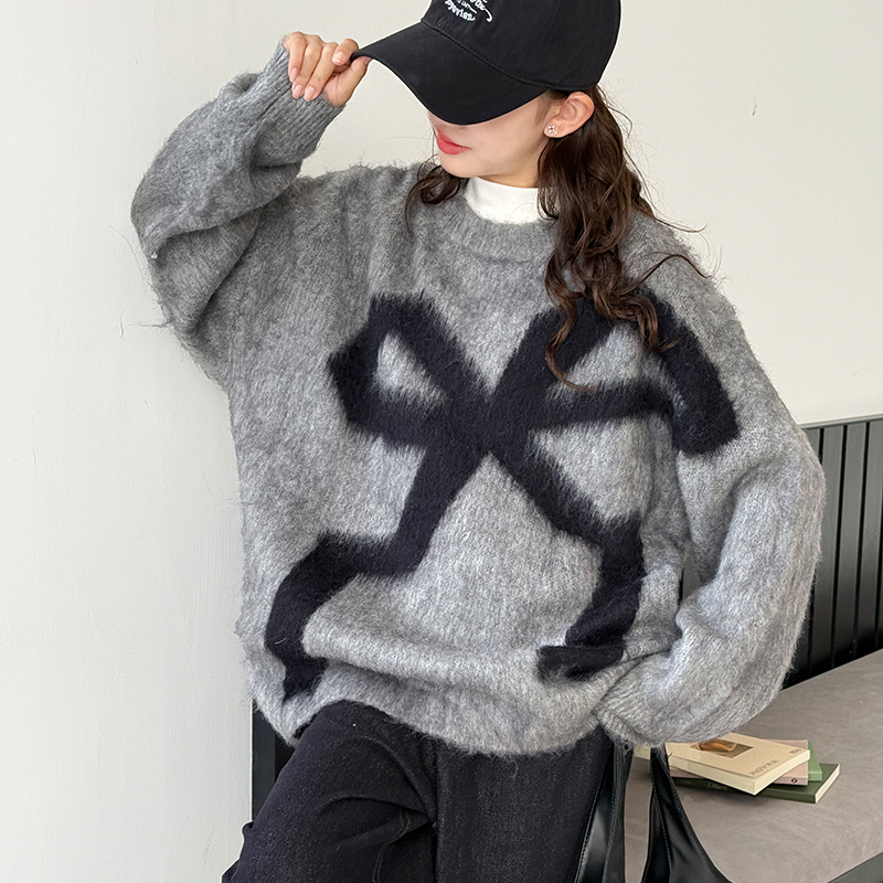 女童中大童秋冬甄选羊毛混纺刷毛毛衣温暖圆领套头软糯针织上衣