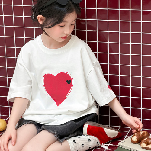 女童短袖T恤2026新款夏季薄款宽松百搭白色半袖女大童洋气儿童潮t
