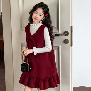 2025新款 套装 大女童红色冬裙拜年服超好看 冬装 女童连衣裙新年服装