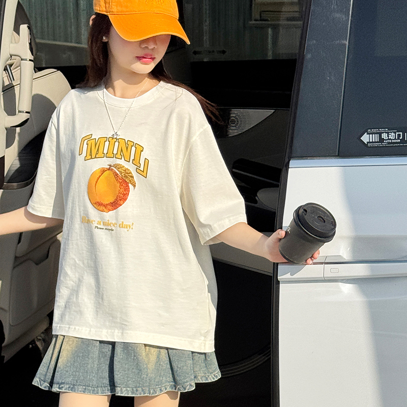 女童短袖T恤2025夏装新款大童韩版印花t恤衫儿童宽松休闲半袖上衣