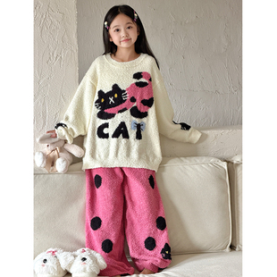 大童加厚法兰绒睡衣 新款 女童睡衣两件套儿童家居服套装 2025秋冬装
