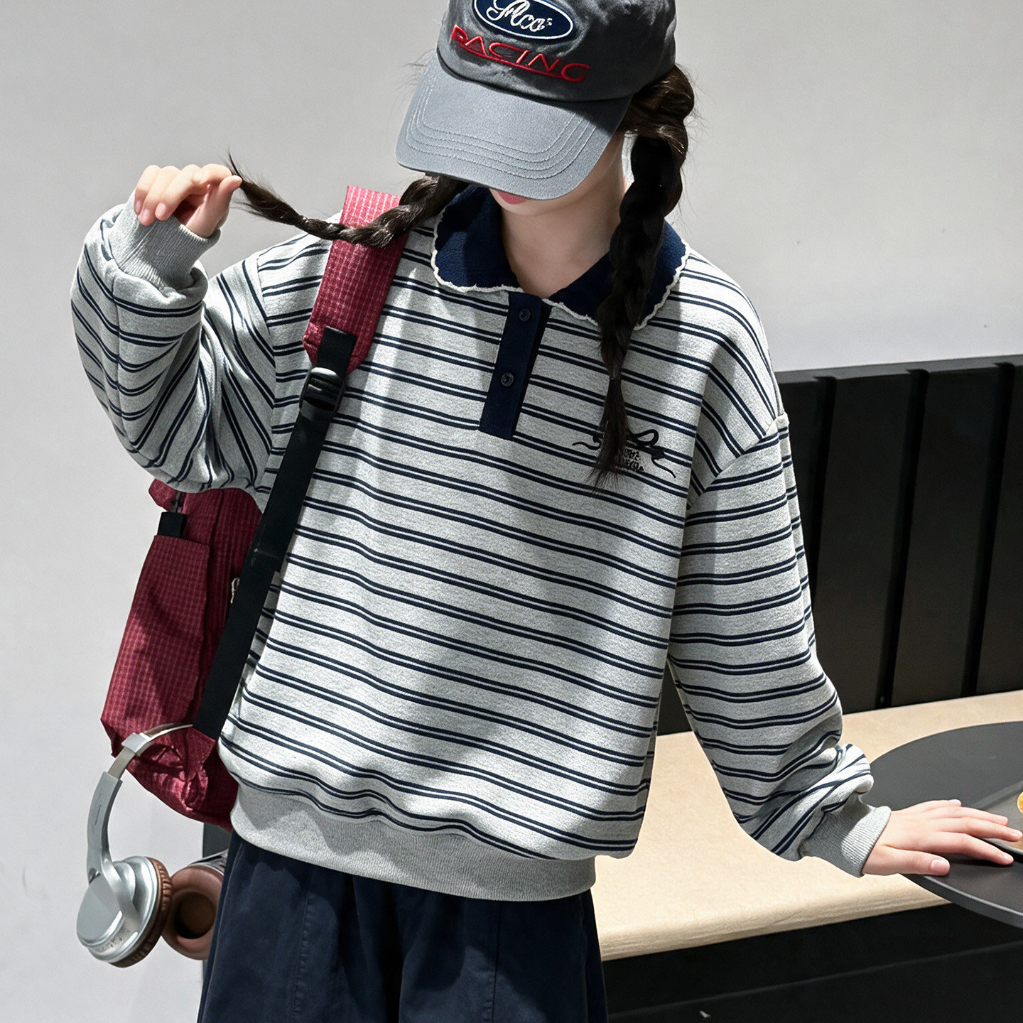 女童卫衣2026新款秋季初中生时尚高端上衣儿童宽松休闲polo衫衣服