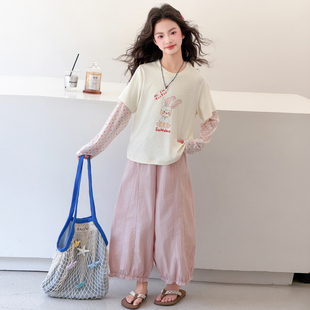 女童夏季套装2026新款儿童超好看大童女装初中生洋气韩系防晒袖t