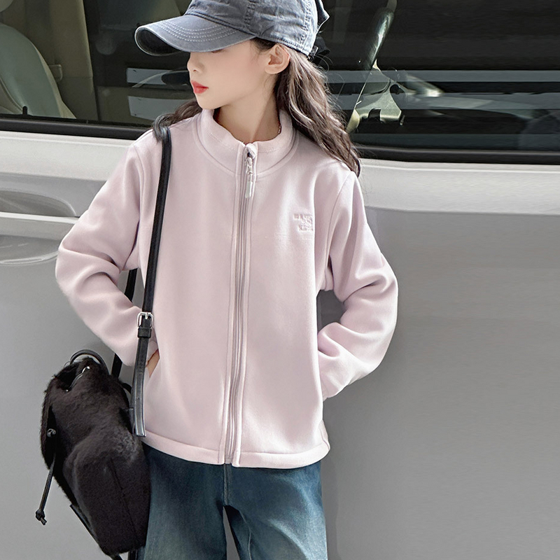 女童一体绒立领外套秋冬装儿童内穿衣服2025新款内胆童装校服神器