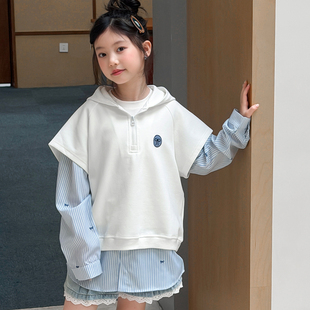 女童卫衣2026新款春装超好看洋气拼接连帽女大童儿童上衣初中生潮