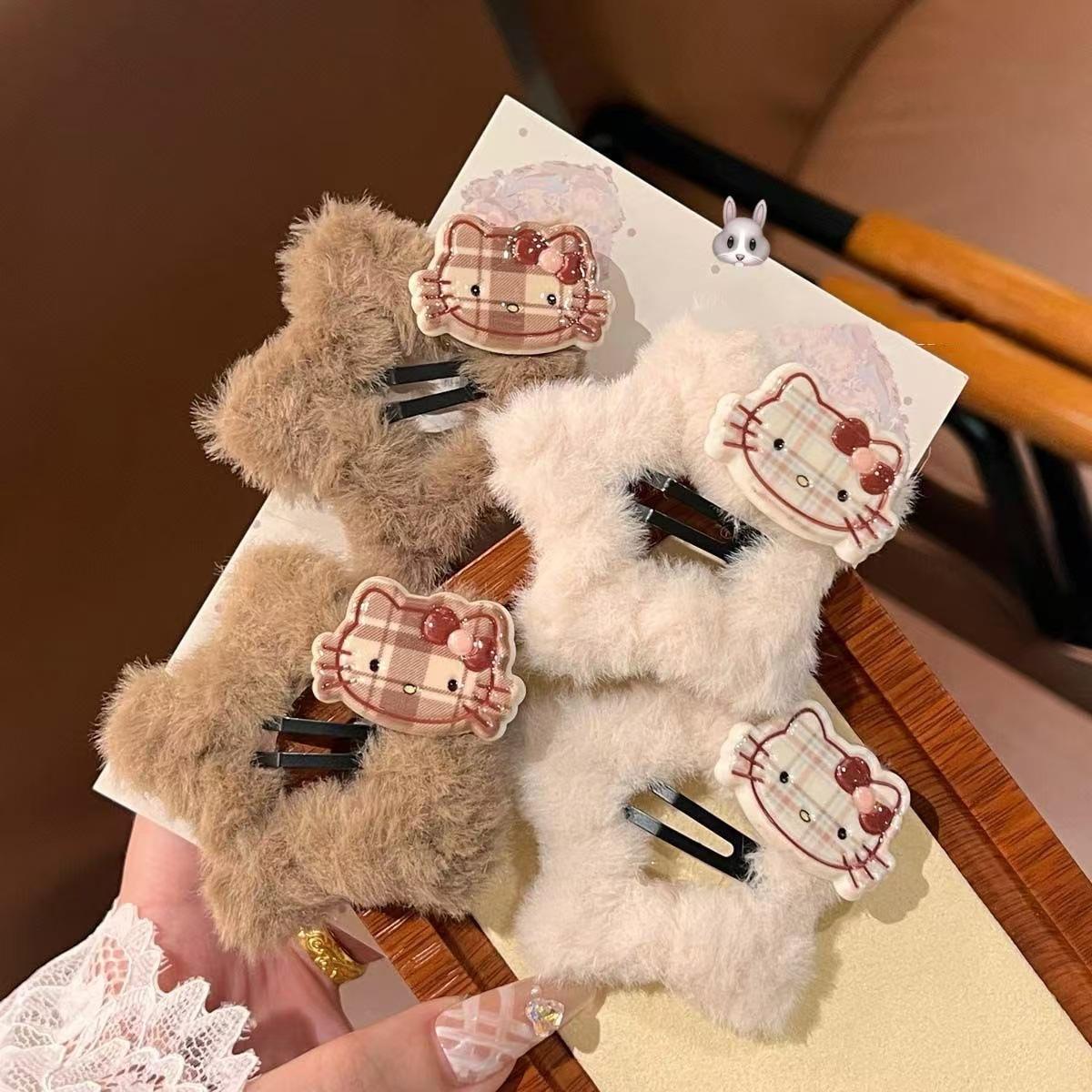 女童可爱简约kt咖色系毛绒五角星星发夹女孩侧边夹碎发头饰刘海夹