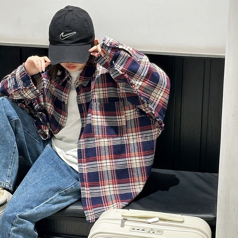 【清仓】女童长袖衬衫中大童洋气时髦小衫上衣儿童春秋款格子衬衣