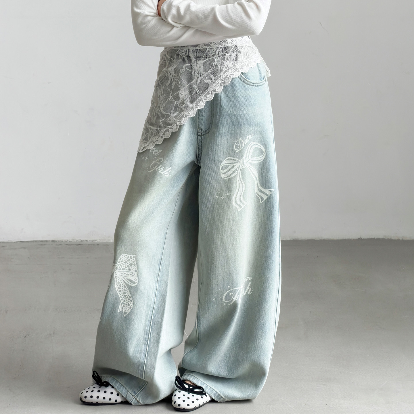 女童蕾丝屁帘牛仔裤2026新款秋夏款女大童超好看洋气儿童阔腿裤子图片