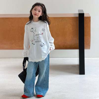 女童春装套装2026新款今年流行爆款女大童长袖T恤牛仔裤儿童衣服t