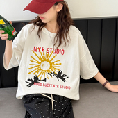 清仓 女童夏季 短袖 T恤儿童洋气印花上衣儿童宽松休闲半袖 打底t