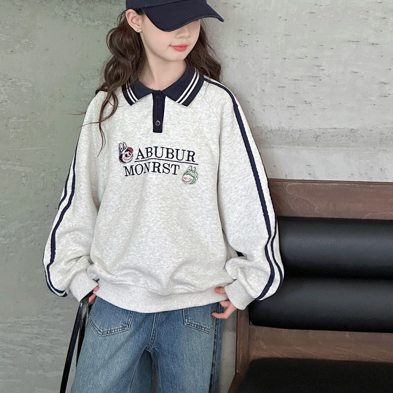 女童卫衣秋装2025新款儿童长袖刺绣polo衫女大童春秋衣服宽松上衣