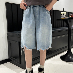 牛仔短裤 裤 2026新款 中大童洋气薄款 子初中生 毛边蓝色韩版 女童夏季