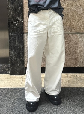 美式复古白色宽松牛仔裤男高腰显瘦直筒阔腿拖地裤高级感休闲裤子
