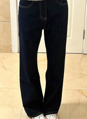 美式复古阔腿丹宁原牛黑色牛仔裤男女cleanfit休闲宽松直筒长裤子