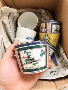 日本进口九谷烧古九谷青手葫芦吉祥图猪口杯陶瓷杯子宽口水杯茶杯