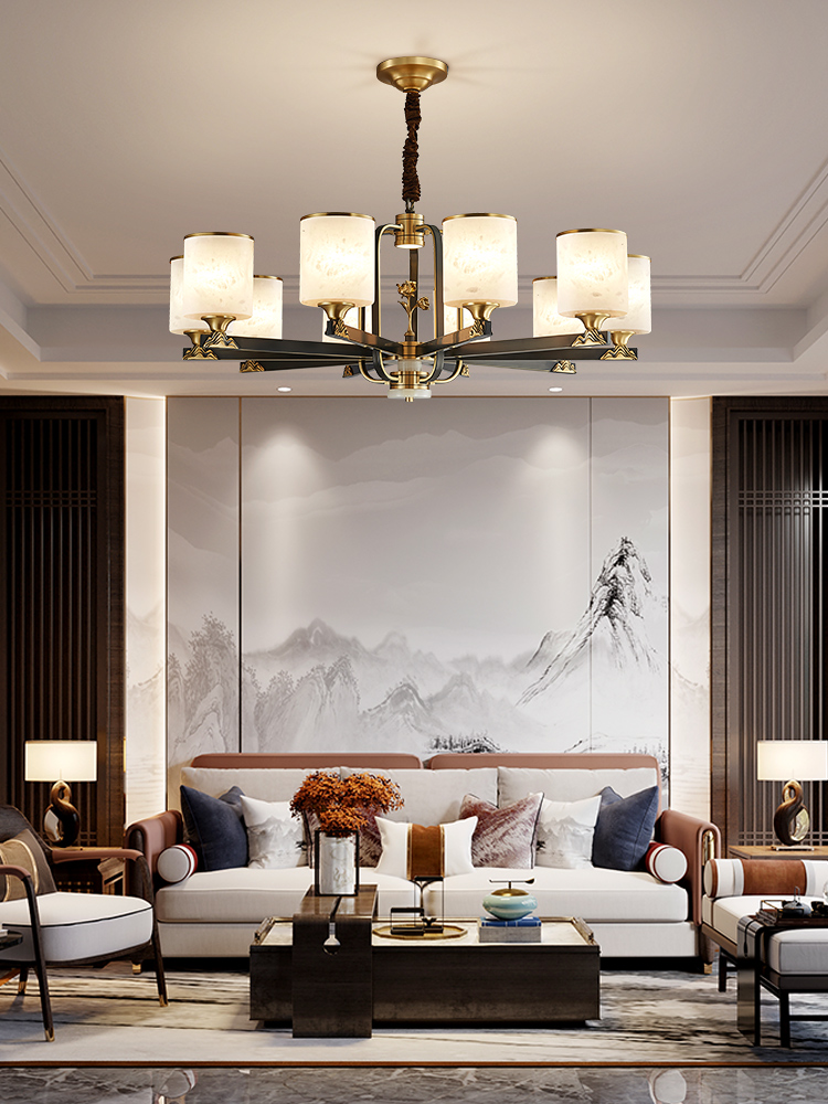 新中式吊灯客厅灯全铜大理石中式风格简约大气现代餐厅卧室大厅主