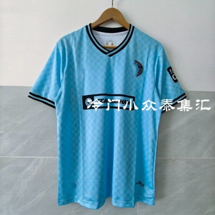 2425冷门小众北爱尔兰潮牌球衣蓝色格纹短袖速干透气足球服运动服