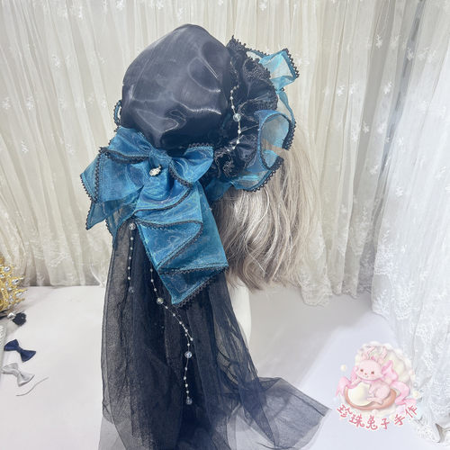 「珍珠兔」lolita手作纱质水母小礼帽子搭配anp皇冠水母