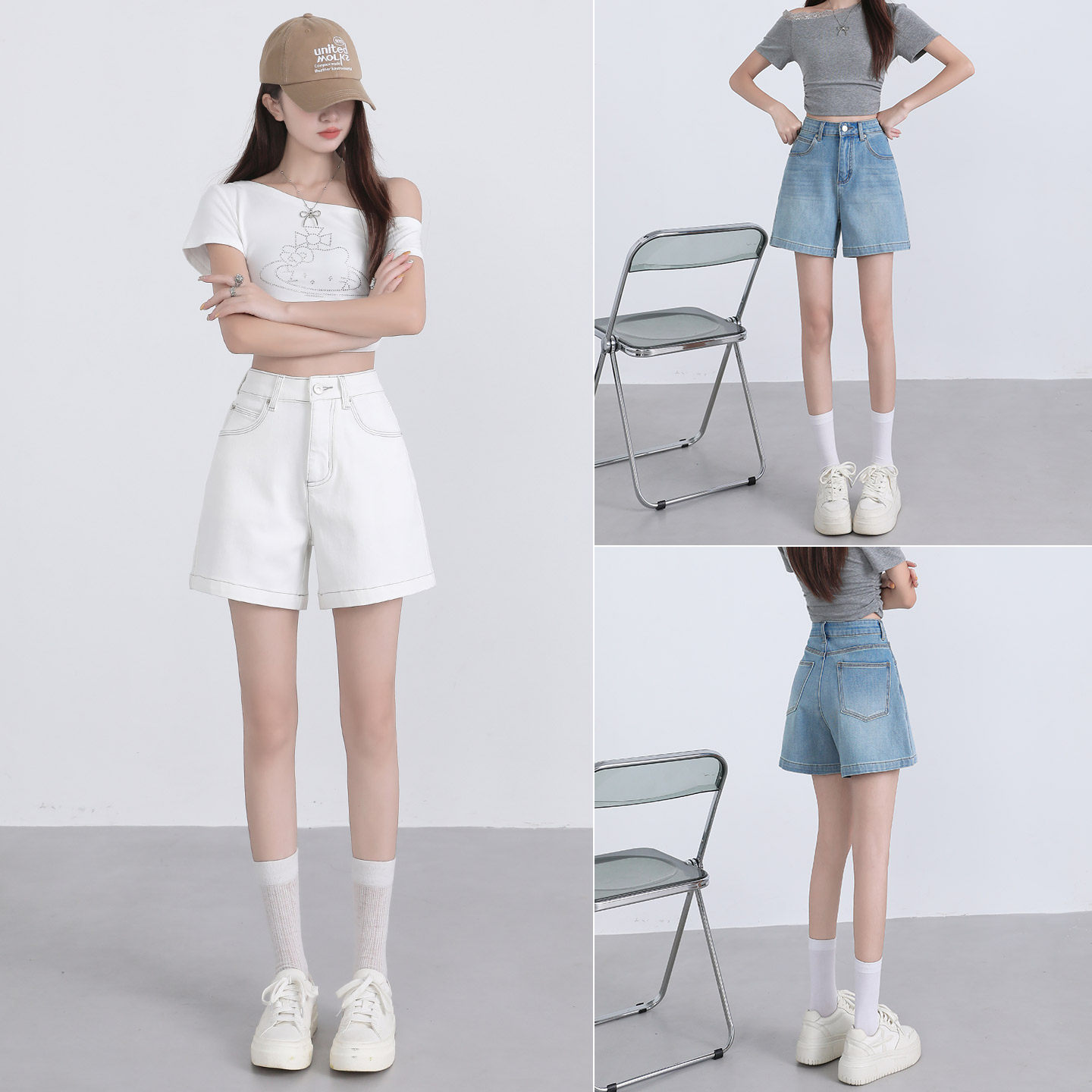 2026新款夏季薄款高腰弹力白色牛仔短裤女宽松显瘦外穿直筒五分裤