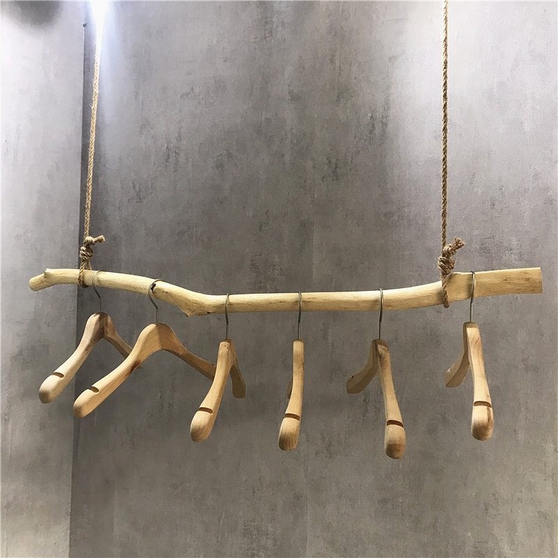 服装店树枝展示架上墙陈列架墙壁挂架橱窗复古麻绳木棍吊架吊挂