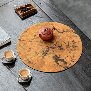香云纱老料布席真蚕丝小茶席圆形布艺茶垫干泡隔热垫杯垫茶道桌旗