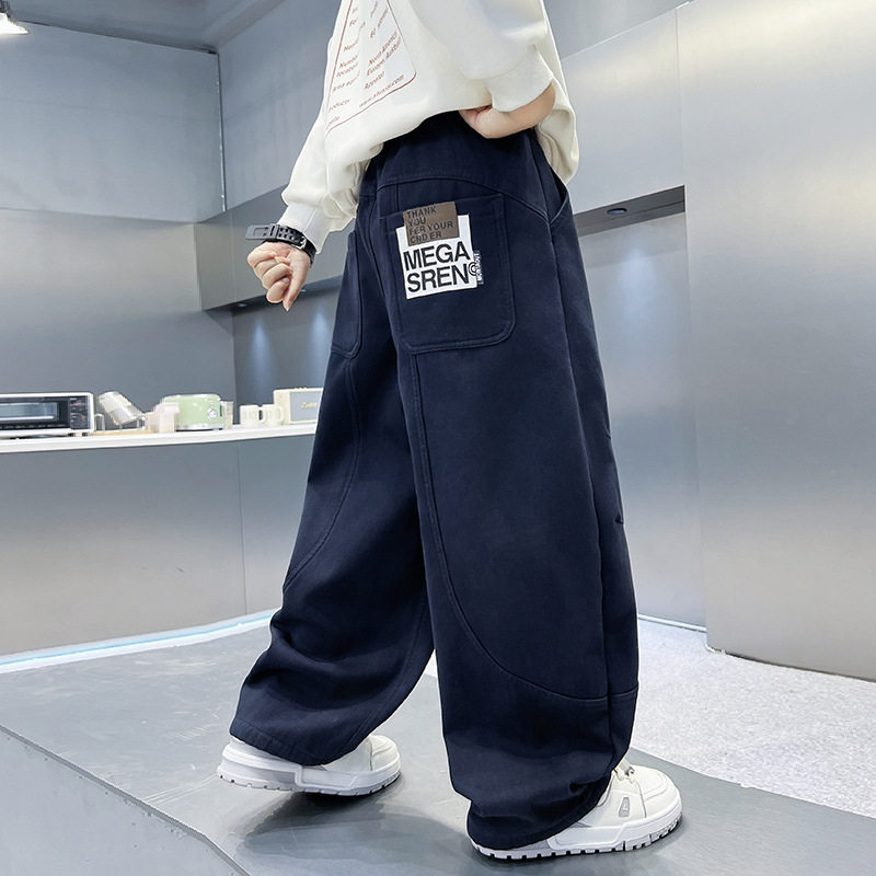 男童一体加绒裤子秋冬款新款中大